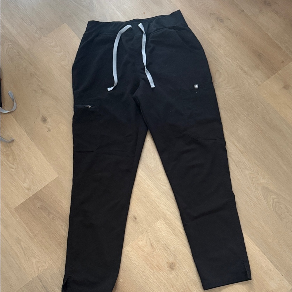 Figs Black Jogger Pants with White Drawstring